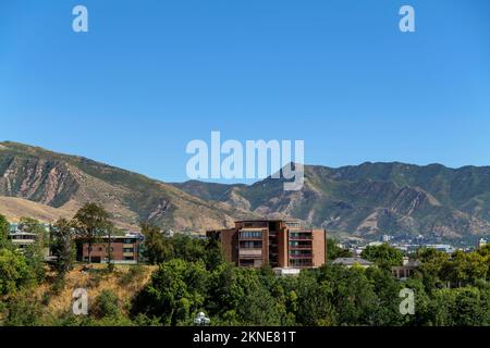 Überblick über die Innenstadt von Salt Lake City am Morgen von Capitol Hill Stockfoto