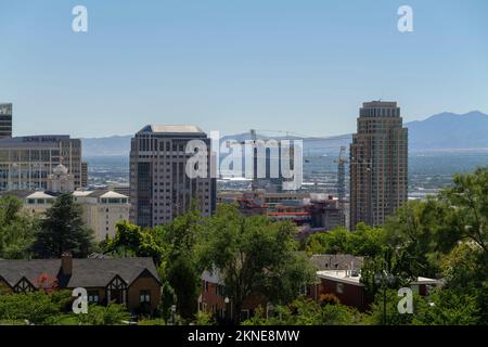 Überblick über die Innenstadt von Salt Lake City am Morgen von Capitol Hill Stockfoto