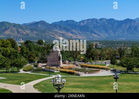 Überblick über die Innenstadt von Salt Lake City am Morgen von Capitol Hill Stockfoto