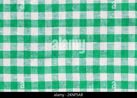 Natürliches Leinen Land Plaid Tartan Küche Stoff Material Abstrakt Check Textur Hintergrund Textur, Grün Weiß. Flanell-Tartan-Muster. Trendy Stockfoto