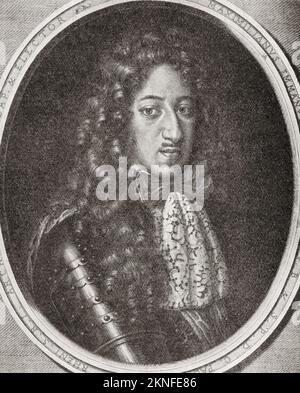 Maximilian II, 1662 – 1726, alias Max Emanuel oder Maximilian Emanuel. Ein bayerischer Wittelsbach-Herrscher, Prinz-Wähler des Heiligen Römischen Reiches, letzter Gouverneur der spanischen Niederlande und Herzog von Luxemburg. Aus Modi und Manners, veröffentlicht 1935. Stockfoto