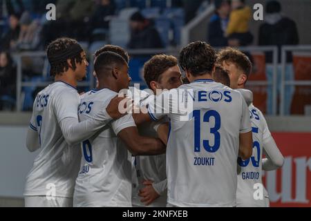 Lausanne, Schweiz. 11.. Juli 2022. Der FC Lausanne-Sport feiert den 18.. Tag der Dieci Challenge League 2022-2023. Die Dieci Challenge League 2022-20223 fand im Tuiliere-Stadion in Lausanne zwischen dem FC Lausanne-Sport und dem FC Aarau statt. (Foto: Eric Dubost/Sipa USA) Guthaben: SIPA USA/Alamy Live News Stockfoto