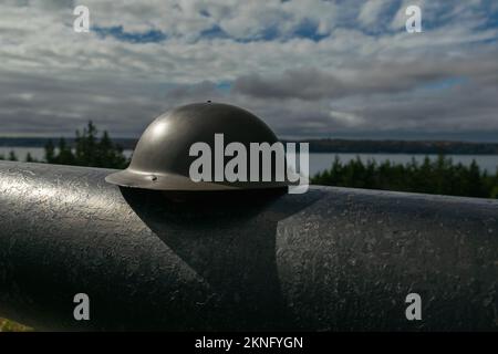 Brodie Helm (Mark 1 Halmet) wurde erstmals während des Ersten Weltkriegs (1914-1918) von der Canadian Expeditionary Force von 1916-1938 verwendet. Stockfoto