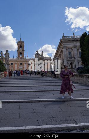 Rom, Italien - 22. September 2022 - Kapitolsplatz (Piazza del Campidoglio) auf dem Kapitolshügel an einem sonnigen späten Sommernachmittag Stockfoto