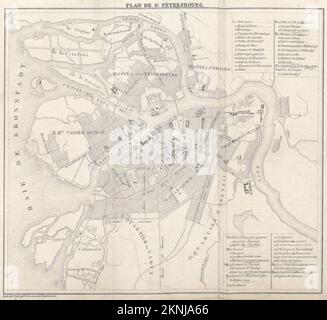 Historischer Stadtplan von St. Petersburg und Umgebung aus dem 18. Jahrhundert. Die Karten sind wunderschön von Hand illustriert und eingraviert und zeigen sie zu dieser Zeit. Stockfoto