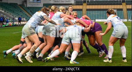 NORTHAMPTON, ENGLAND- Nov -27 - 2022 : Spiel zwischen Loughborough Lightning und Harlequins in Franklin's Gardens am 27. November 2022 in Northampton, England Guthaben: PATRICK ANTHONISZ/Alamy Live News Stockfoto