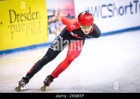 Dresden, Deutschland, 02. Februar 2019: Männlicher Speedskater Samuel Girard aus Kanada tritt während der ISU Short Track Speed Skating World Championships an Stockfoto