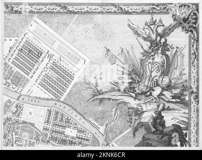 Historischer Stadtplan von St. Petersburg und Umgebung aus dem 18. Jahrhundert. Die Karten sind wunderschön von Hand illustriert und eingraviert und zeigen sie zu dieser Zeit. Stockfoto