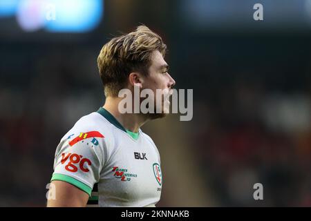 Leicester, Großbritannien. 27.. November 2022. Ollie Hassell-Collins of London Irish während des Gallagher Premiership-Spiels Leicester Tigers vs London Irish in Mattioli Woods Welford Road, Leicester, Vereinigtes Königreich, 27.. November 2022 (Foto von Nick Browning/News Images) in Leicester, Vereinigtes Königreich, 11/27/2022. (Foto von Nick Browning/News Images/Sipa USA) Guthaben: SIPA USA/Alamy Live News Stockfoto