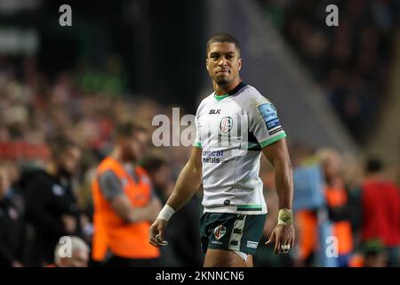 Leicester, Großbritannien. 27.. November 2022. Ben Loader of London Irish während des Gallagher Premiership-Spiels Leicester Tigers vs London Irish an der Mattioli Woods Welford Road, Leicester, Vereinigtes Königreich, 27.. November 2022 (Foto von Nick Browning/News Images) in Leicester, Vereinigtes Königreich, am 11./27. November 2022. (Foto von Nick Browning/News Images/Sipa USA) Guthaben: SIPA USA/Alamy Live News Stockfoto