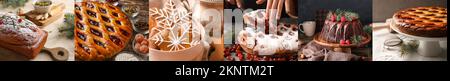 Collage von köstlichen Weihnachtsdesserts auf dem Tisch Stockfoto