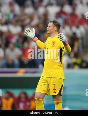 Al-Khor, Katar. 27.. November 2022. AL KHOR, KATAR - NOVEMBER 27: Deutscher Spieler Manuel Neuer während des FIFA-Weltmeisterschafts-E-Spiels 2022 zwischen Spanien und Deutschland im Al Bayt-Stadion am 27. November 2022 in Al Khor, Katar. (Foto: Florencia Tan Jun/PxImages) Kredit: Px Images/Alamy Live News Stockfoto