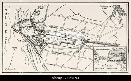 Projekt von dem neuen Hafen von La Pallice unterstützt La Rochelle-Pallice. Charente-Maritime, Poitou-Charentes, Frankreich. Alte, gravierte Illustration aus dem 19.. Jahrhundert von La Nature 1890 Stockfoto