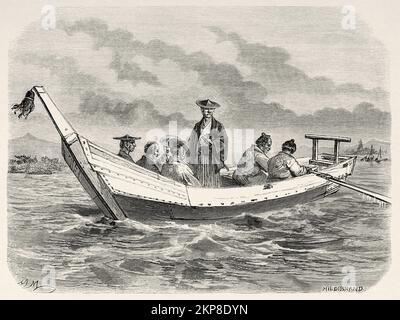 Sie segeln nach Yokohama, von wo aus der Autor später nach Frankreich, Japan, zurückkehren wird. Ein Abenteuer in Japan von Eugene Collache, 1868-1869 Stockfoto