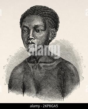 Golo-Frau, Demokratische Republik Kongo. Afrika. Heart of Africa drei Jahre Reisen und Abenteuer in den unerforschten Regionen Zentralafrikas von Georg August Schweinfurth, 1868-1871 Stockfoto