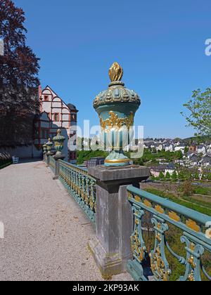 Blick von der Schlossterrasse, Schloss Weilburg, Hessen, Deutschland, Europa Stockfoto