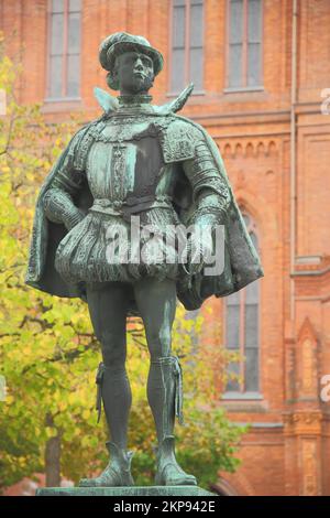 Denkmal Schweiger, Wilhelm I. 1533-1584, Prinz von Orangen und Graf von Nassau, vor der Marktkirche in Wiesbaden, Hessen, Deutschland, Europa Stockfoto