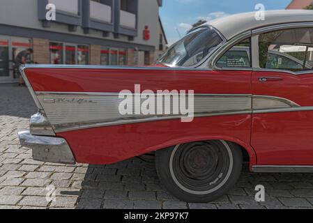 Heckflosse aus Chevrolet Belair, amerikanischer Oldtimer, gebaut 1953 bis 1975, Bayern, Deutschland, Europa Stockfoto