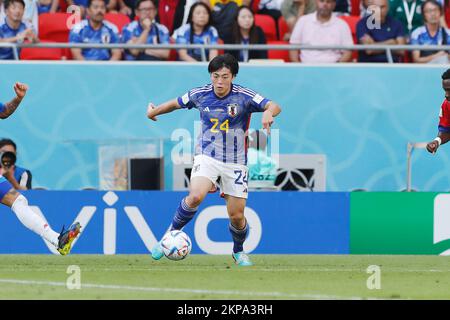 Al-Rayyan, Katar. 27.. November 2022. Yuki Soma (JPN) Fußball : FIFA Weltmeisterschaft 2022 Gruppe Stage E Spiel zwischen Japan 0-1 Costa Rica im Ahmad bin Ali Stadion in Al Rayyan, Katar . Kredit: Mutsu Kawamori/AFLO/Alamy Live News Stockfoto