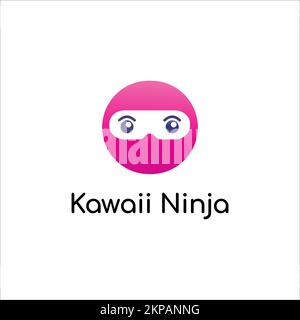 Pink Kawaii Ninja. Vorlage Für Niedliches Ninja Logo. Superhelden-Charakter Stock Vektor