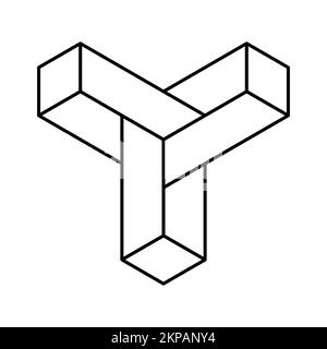 Lineares Logo mit drei 3D-Pfeilen. Geometrische LLL-Logovorlage. Pfeilspitzen treffen sich in der Mitte. Zentrale Richtung. Polygonale Formelemente. Stock Vektor