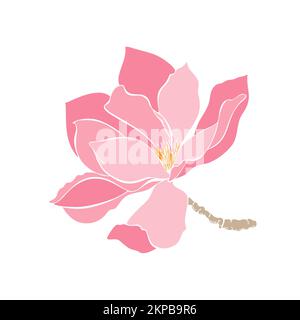 Blühende Magnolie mit pastellrosa Blütenblättern, ohne Umriss, handgezeichnet. Für Printmedien, Aufkleber, Karten, Einladungen, Muster. Vektordarstellung Stock Vektor