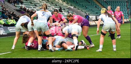 NORTHAMPTON, ENGLAND - -27. Nov. - 2022 : Spiel zwischen Loughborough Lightning und Harlequins in Franklin's Gardens am 27. November 2022 in Northampton, England Stockfoto