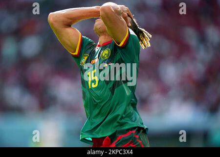 Al-Wakrah, Katar. 28.. November 2022. Pierre Kunde aus Kamerun während der FIFA-Weltmeisterschaft in Katar. , . In Al Wakrah, Katar. (Foto: Bagu Blanco/PRESSIN) Kredit: PRESSINPHOTO SPORTS AGENCY/Alamy Live News Stockfoto