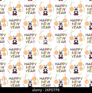 Glückliches neues Jahr Geschenkpapier semaless Vektor-Muster mit Kaninchen Stock Vektor