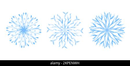 Eine Reihe von echten, zarten Schneeflocken. Isoliert auf weiß. Stock Vektor
