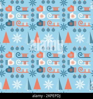 Weihnachtshintergrund, rotes und grünes Muster, weihnachtskarte, nordisches Muster Stock Vektor