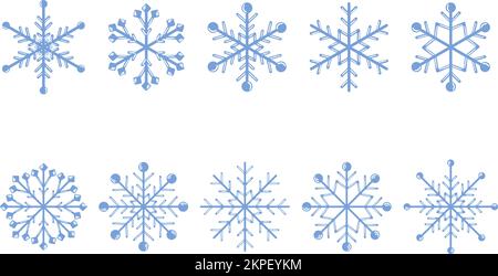Blue Snowflakes Kollektion. Vector-Cartoon-Set mit Winter-Designelementen. Stock Vektor