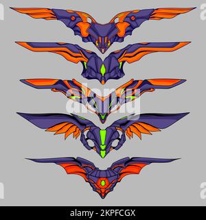 Ein Satz animierter Roboterflügel in Rot und Blau Stock Vektor