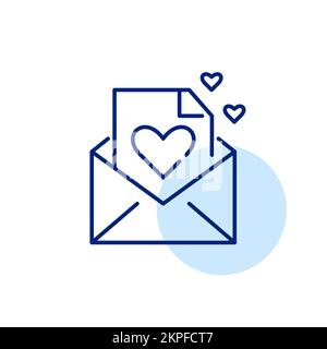 Liebesbrief-Symbol. Öffne den Umschlag mit Herzen. Pixelgenaue, bearbeitbare Strichzeichnungen Stock Vektor