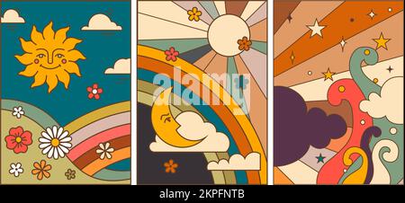 Fantasy Cartoon Landschaftsbild Retro Vintage Stock Vektor