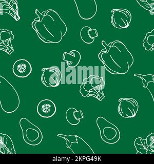 PALEO MUSTER gesunde Lebensmittel Low Carb Diet richtige Ernährung Menü Grüner Cartoon Seamless Background Vector Illustration zum Drucken Stock Vektor