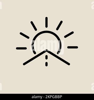 Straßen- und Sonnenlogo, Linie schwarz-weiß Symbol. Fahrsymbol Stock Vektor