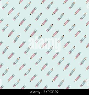 BLEISTIFTE Schullehrer Klassenattribut auf hellblauem Hintergrund Cartoon Seamless Pattern Vector Illustration for Print Stock Vektor