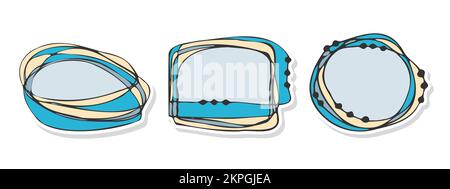 Notizbuchetiketten, leere Rahmen, Notizen, Erinnerungen, Aufkleber. Handgezeichnete abstrakte Zeichnung im Doodle-Stil. Vektordarstellung Stock Vektor