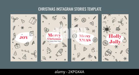 Set von weihnachtsvorlagen für instagram Storys im handgezeichneten Stil Stock Vektor