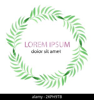 TROPISCHER KRANZ Abstraktes Blumenmuster Aquarell Grüne Zweige in einem Ring gewellt mit angeblichem Text im Center Clip Art Vector Illustration Set Fo Stock Vektor