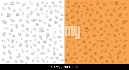 Eine Vektordarstellung von Herbstblättern in verschiedenen Formen, isoliert auf orangefarbenem und weißem Hintergrund Stock Vektor