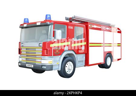 Roter Feuerwehrauto isoliert auf weißem Hintergrund. 3D-Darstellung rendern. Stockfoto