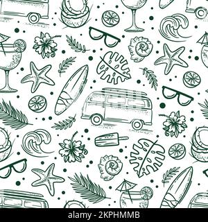 SURFGRÜN Sommerurlaub Kreuzfahrt Sea Beach Reisen handgezeichnet nahtlose Muster Vektor Illustration zum Drucken Stock Vektor