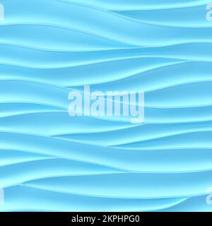 3D Hintergrund abstrakte Kurven. Hellblau gerenderte Abstraktion. 3D-Rendering, nahtloses Wellenmuster. Gewellter Leinenhintergrund. Stockfoto