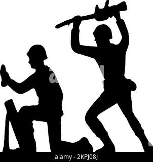 Zwei Soldaten in Aktion, Silhouettenvektor. Stock Vektor