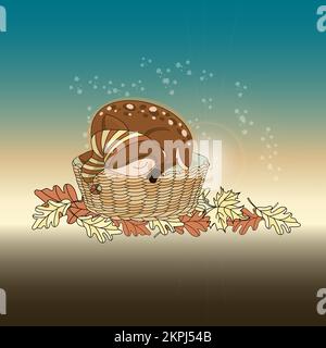 SCHLAFENDES HIRSCH Fawn schläft in Einem Wicker Korb auf Eichenblättern ist Waldtier Kind gute Nacht Cartoon Clip Art Vector Illustration Set für P Stock Vektor