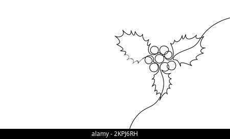 Holly Mistelzweig ein durchgehendes Strichkunstelement. Strichzeichnungen Skizze handgezeichnete Weihnachten Neujahr Grußkarte Symbol Vektorzeichnung Stock Vektor