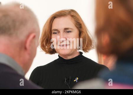 Francesca Thyssen-Bornemisza besucht die Präsentation der Ausstellung „im Auge des Hurrikans“ im Museo Nacional Thyssen-Bornemisza in Madrid. (Foto: Atilano Garcia / SOPA Images / Sipa USA) Stockfoto