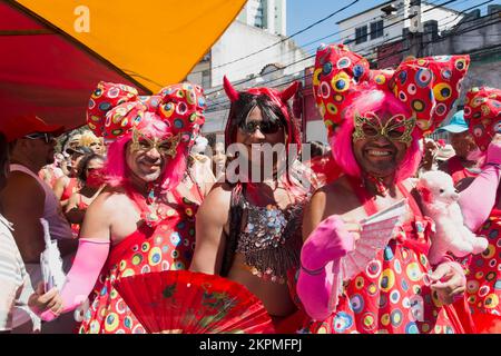 Salvador, Bahia, Brasilien - 08. Februar 2016: Während des Karnevals in der Stadt Salvador, genannt Troca, werden die Menschen angezogen und tanzen Stockfoto